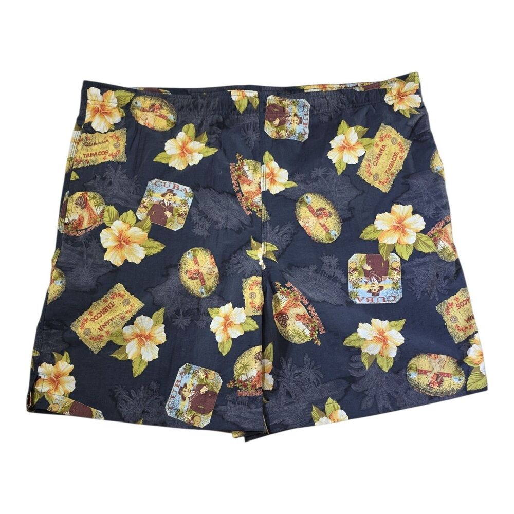 Breakwater Mens XL Board Shorts Havana Cuba Cigar Tobacco Mesh Lined Floral